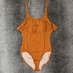 Garnet Hill Playa Ruffle-Overlay One-Piece Swimsuit Curry 6